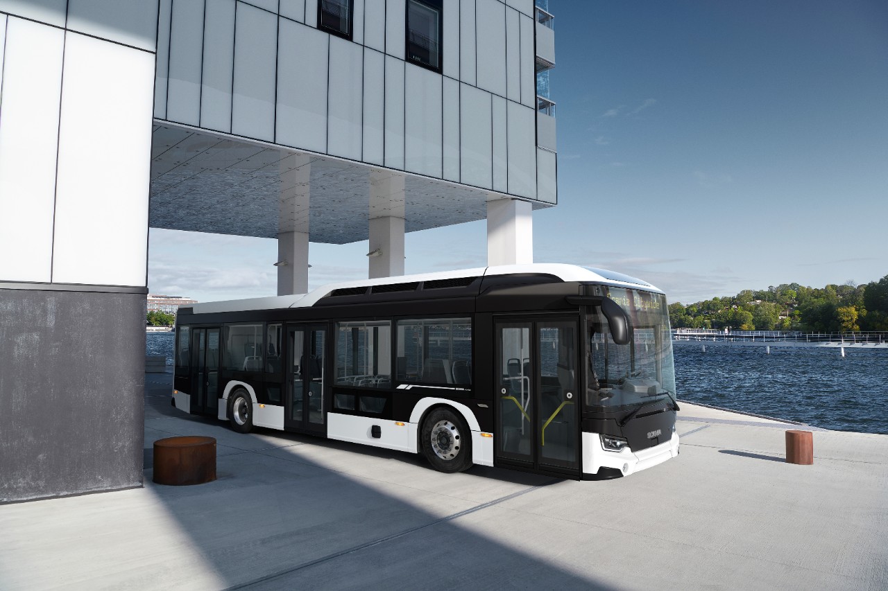 Product family image, buses and coaches.Scania Touring, Scania Interlink HD, Scania Interlink MD, Scania Interlink LD and Scania Citywide LE Hybrid.