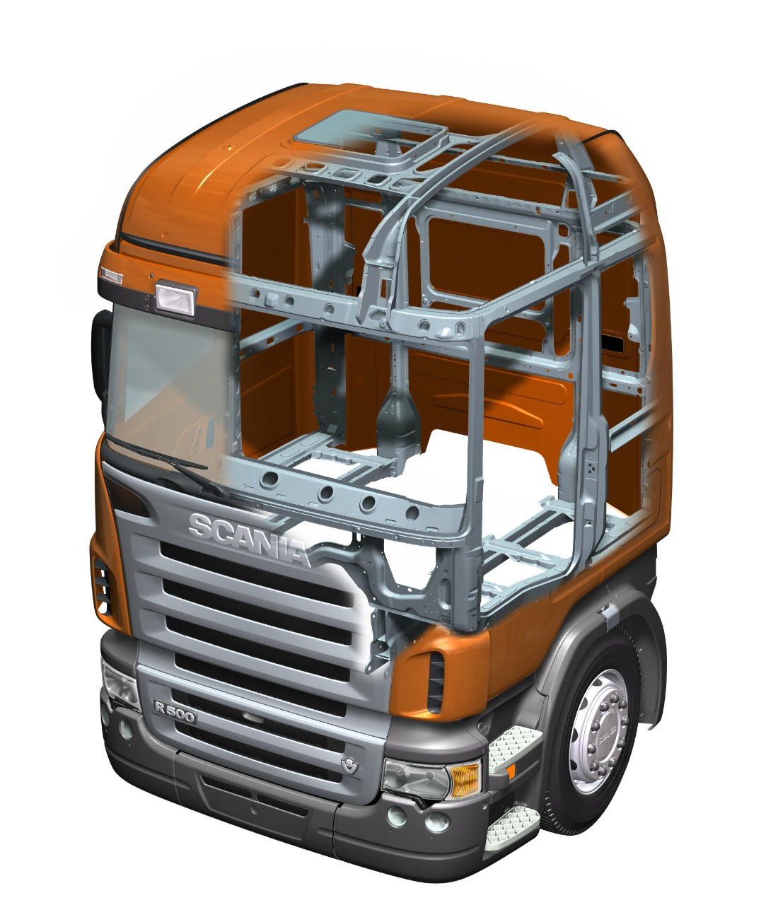 Scania Cab skeleton, R-series sleeper cab Hihgline.

Illustration:  Semcon Informatic Graphic Solutions 2003

